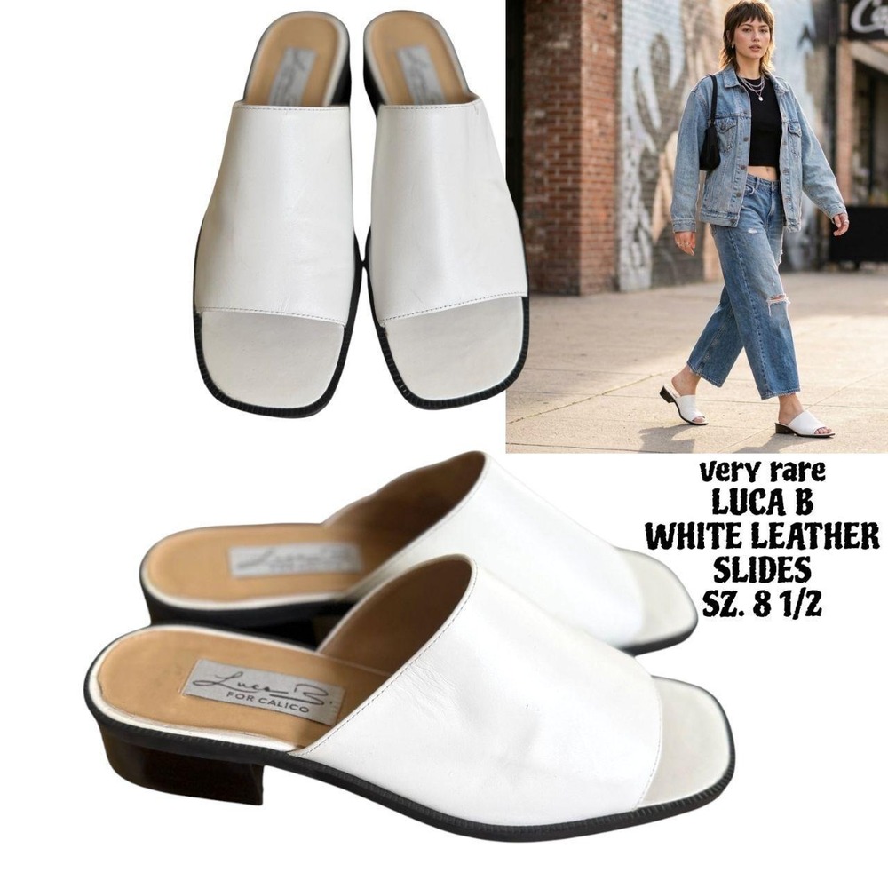 VINTAGE‎ 90s LUCA B FOR CALICO WHITE LEATHER SLIDES 8 1/2